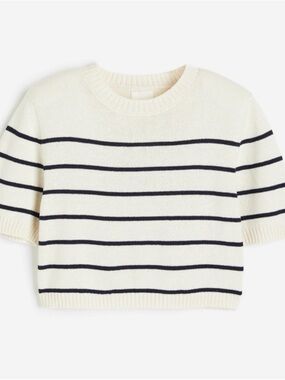 H&M Striped Short-Sleeve Crewneck Sweater - Cream/Navy